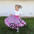 Pink, apró virágos, EXTRA PÖRGŐS, villantós, néptáncos szoknya (440 cm körben)