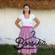 Pink, apró virágos, EXTRA PÖRGŐS, villantós, néptáncos szoknya (440 cm körben)