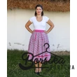 Pink, apró virágos, EXTRA PÖRGŐS, villantós, néptáncos szoknya (440 cm körben)