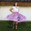 Pink, apró virágos, EXTRA PÖRGŐS, villantós, néptáncos szoknya (440 cm körben)