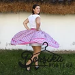 Pink, apró virágos, EXTRA PÖRGŐS, villantós, néptáncos szoknya (440 cm körben)