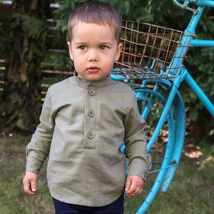 Borsika Portéka - Keki zöld színű, lenvászon fiú ing Borsika Portéka - Keki zöld színű, lenvászon fiú ing