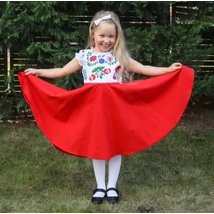 Piros PÖRGŐS ruha matyós motívummal, csipkével díszítve