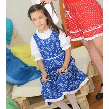 Középkék színű, nagy virágos kékfestő mintájú lány ruha