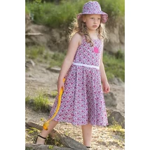 Rózsaszín, hatszirmos, apró virágos loknis nyári ruha