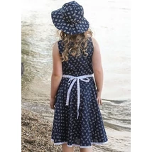 Sötétkék, egyvirágos kékfestő, pörgős, lány, nyári ruha, Borsika Portéka