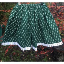 Borsika Porték -  Zöld színű, apró virágos, zöldfestő mintájú néptáncos szoknya (200 cm körben, 1,5 szélhossz)
