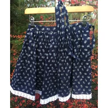 Borsika Portéka -  Sötétkék színű, apró virágos, kékfestő mintájú néptáncos szoknya (200 cm körben, 1,5 szélhossz)