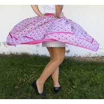 orsika Portéka - Pink, apró virágos, EXTRA PÖRGŐS, villantós, néptáncos szoknya (440 cm körben)