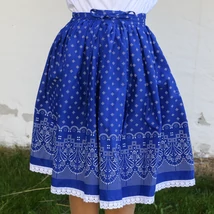 Borsika Porték - Középkék, új bordűrös, kékfestő mintásEXTRA PÖRGŐS, néptáncos szoknya (440 cm körben, 3 széhossz)