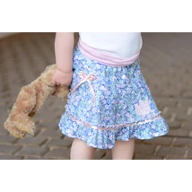 Kék-rózsaszín, apró virágos, nyári pörgős szoknya