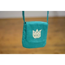 Világos türkizkék, kordbársony táska vajszínű tulipánnal Világos türkizkék, kordbársony táska vajszínű tulipánnal