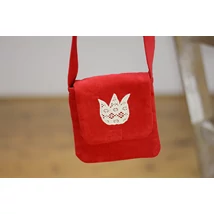 Piros, kordbársony táska vajszínű tulipánnal