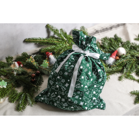 Zöld, indás karácsonyi textil ajándéktasak