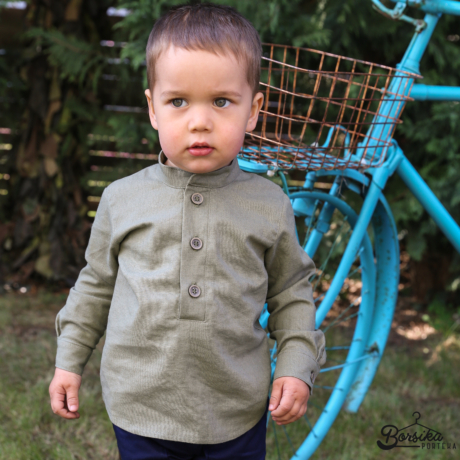 Borsika Portéka - Keki zöld színű, lenvászon fiú ing