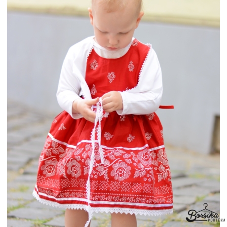 Bordűrös pirosfestő mintájú lány ruha
