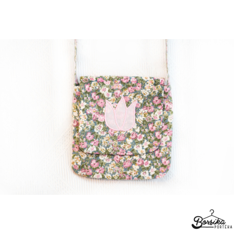 Zöld-rózsaszín, apró virágos táska